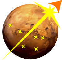 Logo: Mars crossed by stylized torchship.