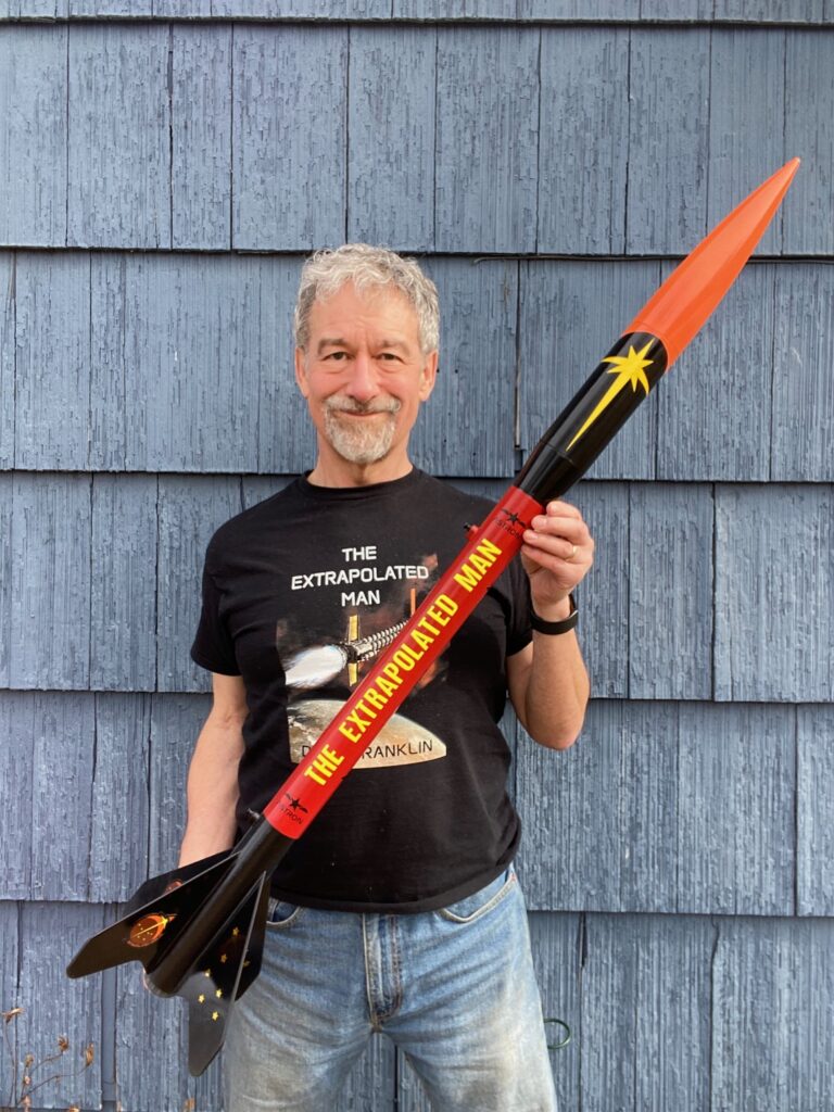 Franklin holding Ventris mid-power rocket